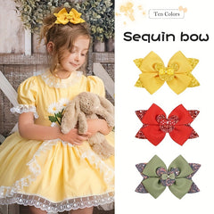 Sequin Mouse Ear Bow Hair Clips Hair Accessories Holiday Gift For Girls