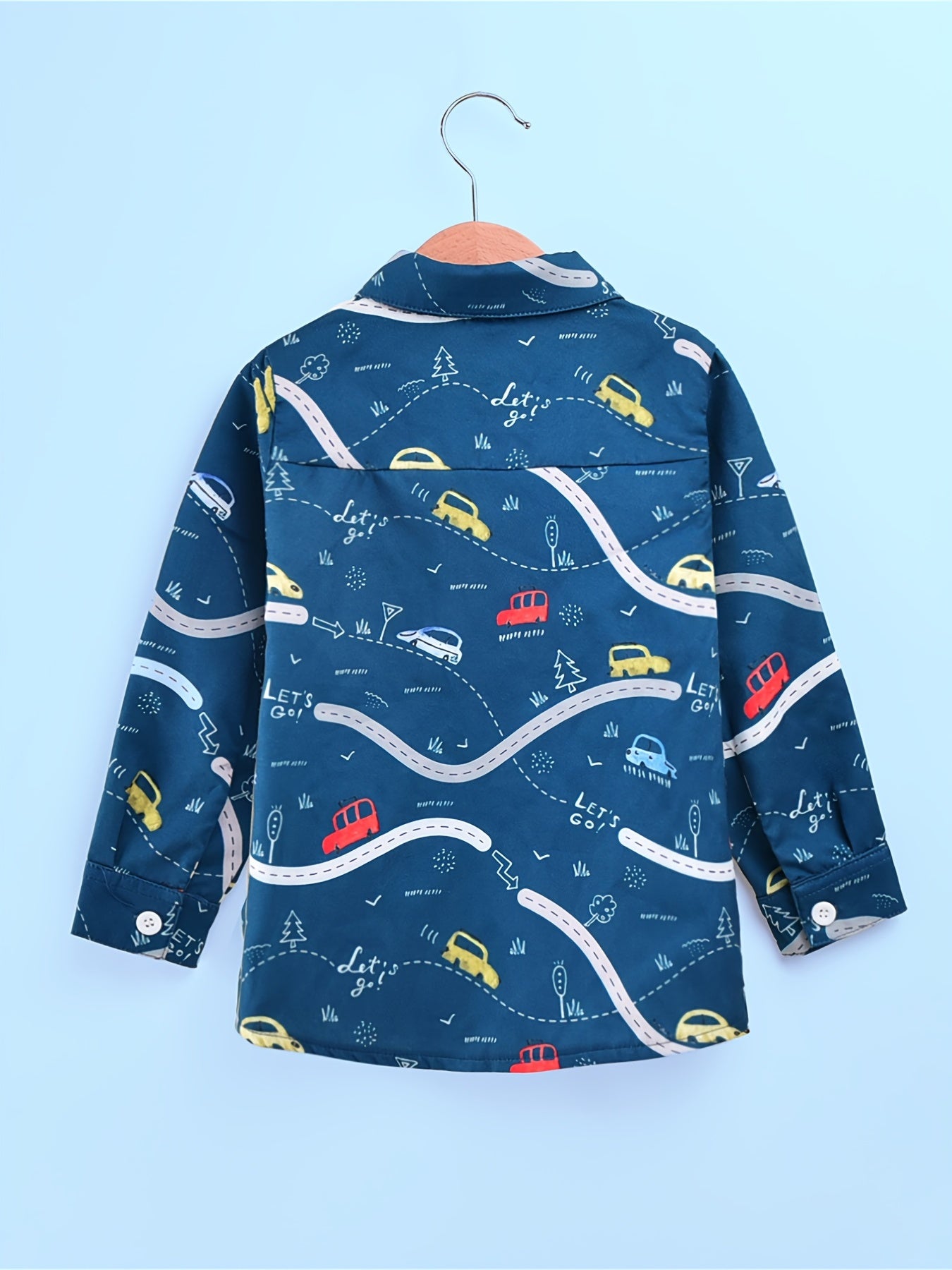 Boys Car Print Hawaiian Shirt Long Sleeve Button Down