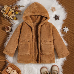 Kids Fleece Hoodie Jacket Open Front Warm Coat