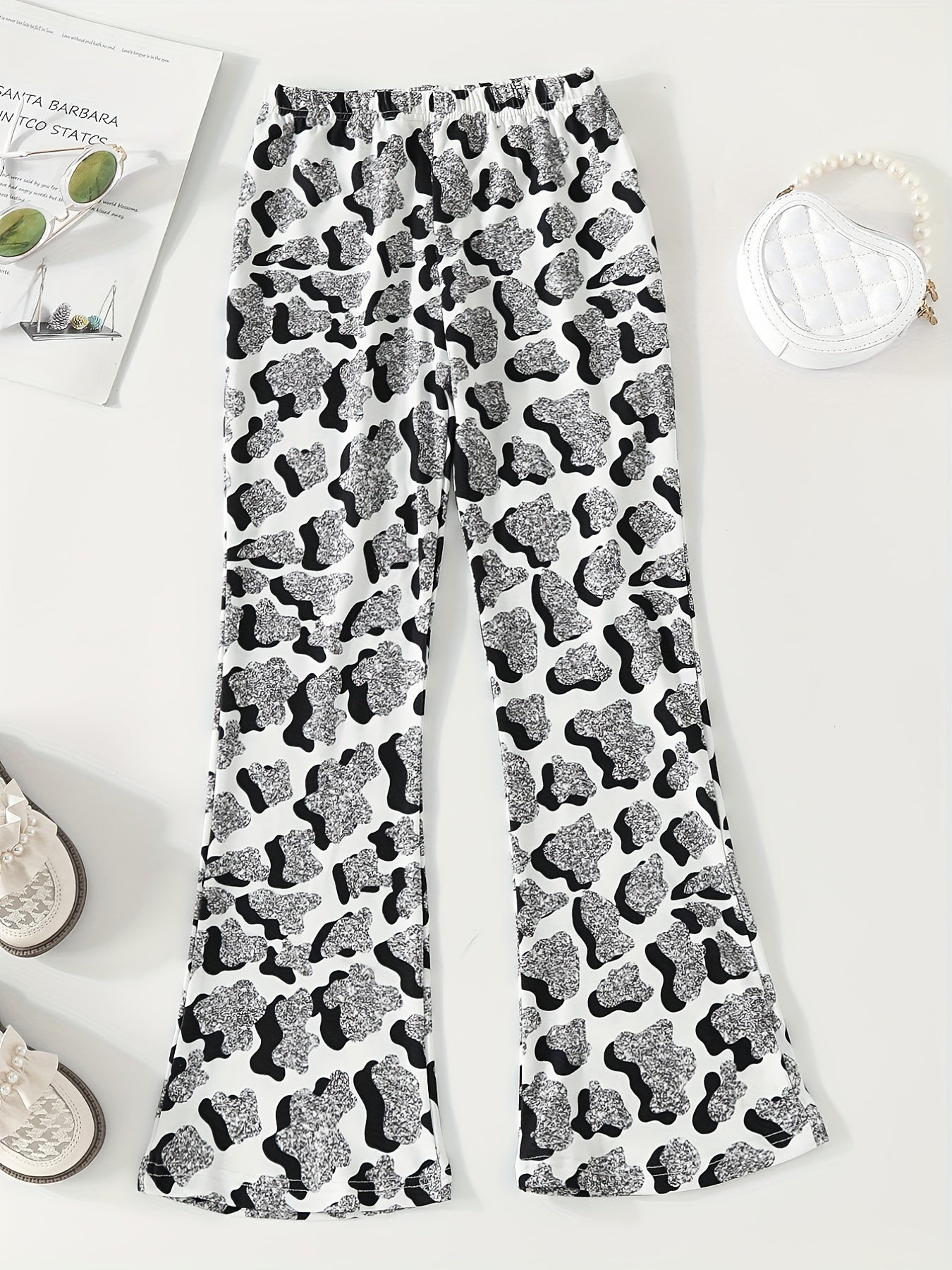 Teen Girls Milk Cow Print Flare Leg Pants