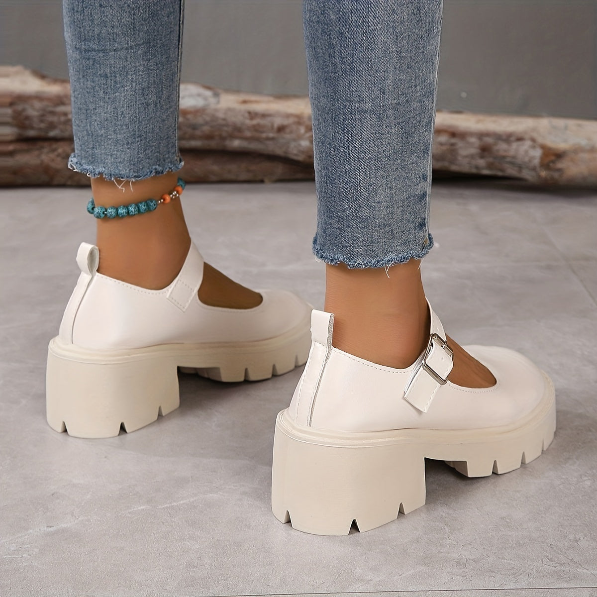 Women's Chunky Heel Buckle Strap Platform Shoes