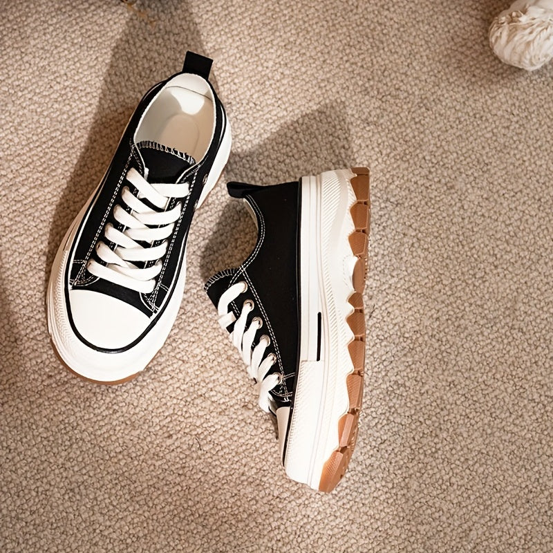 Women's Platform Canvas Sneakers Low Top Lace Up Shoes