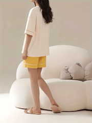 Bunny Print Pajamas Set Crew Neck Top And Shorts Pj Set Women's Sleepwear