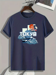 Tokyo Pattern Print Men's Comfy Sports T-shirt