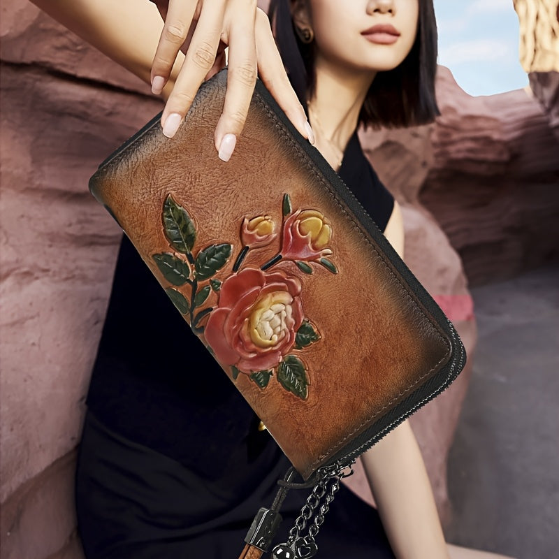 Women's Vintage Leather Handbag with Top Cowhide Large Capacity Phone Bag