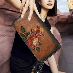 Women's Vintage Leather Handbag with Top Cowhide Large Capacity Phone Bag