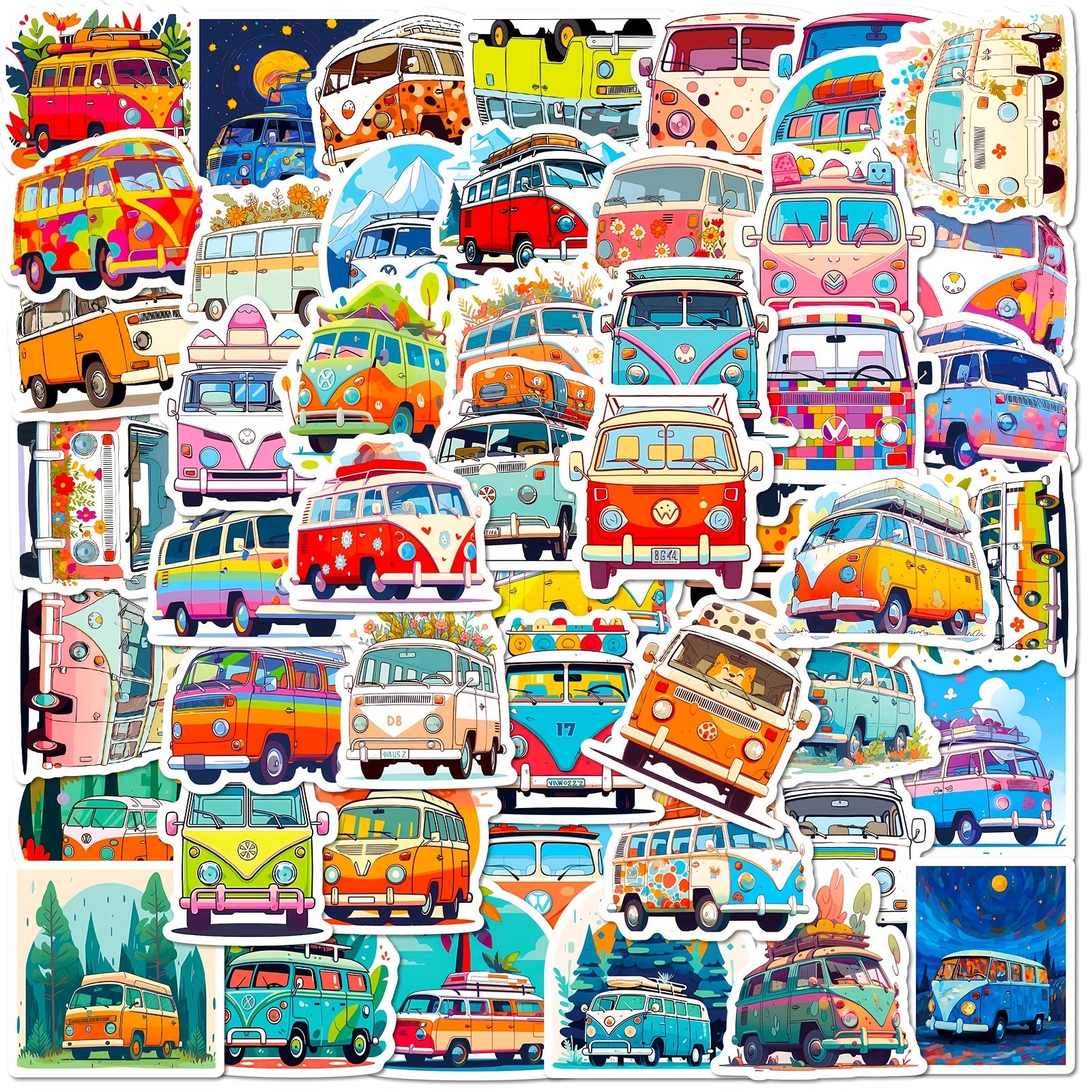 50pcs Cartoon Bus Stickers Waterproof Vinyl Stickers - Laptop Water Bottles
