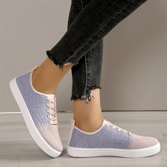 Women's Two Tone Lace-up Walking Shoes Breathable Knit Flats