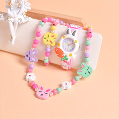 Carrot Bunny Girl's Watch Set with Bracelet & Necklace