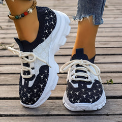 Women's Printing Flying Woven Running Shoes Chunky Sneakers