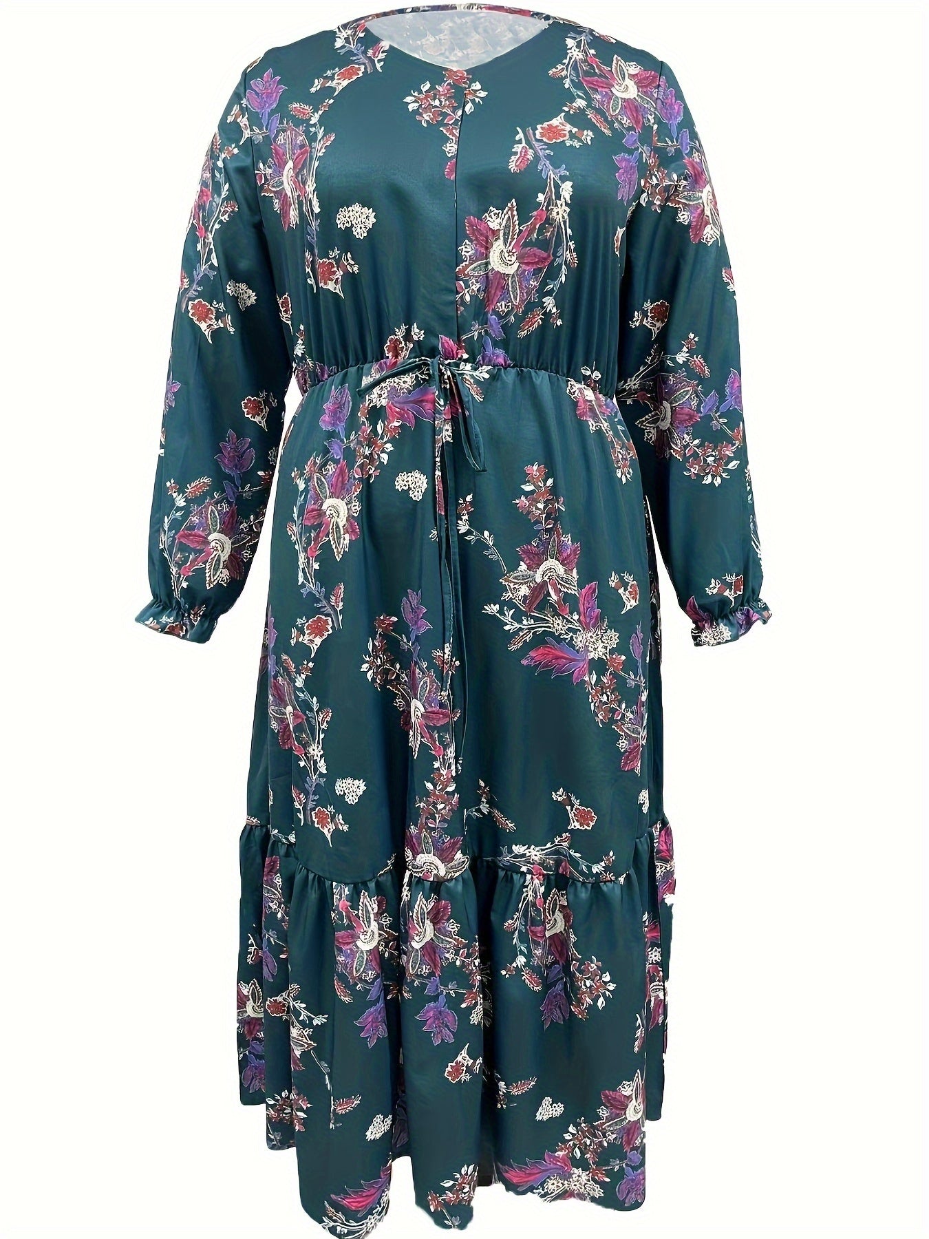 Floral Print Flounce Sleeve Tie Front V Neck Smock Dress
