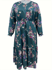 Floral Print Flounce Sleeve Tie Front V Neck Smock Dress