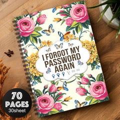 Floral Spiral Password Notebook, 70 Pages, Colorful Flowers & Butterflies