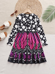 Girls Butterfly Style Long Sleeve Dress Spring Fall Sports Gift