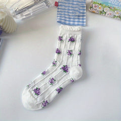 3D Floral Textured Ruffle Socks Women's Stockings