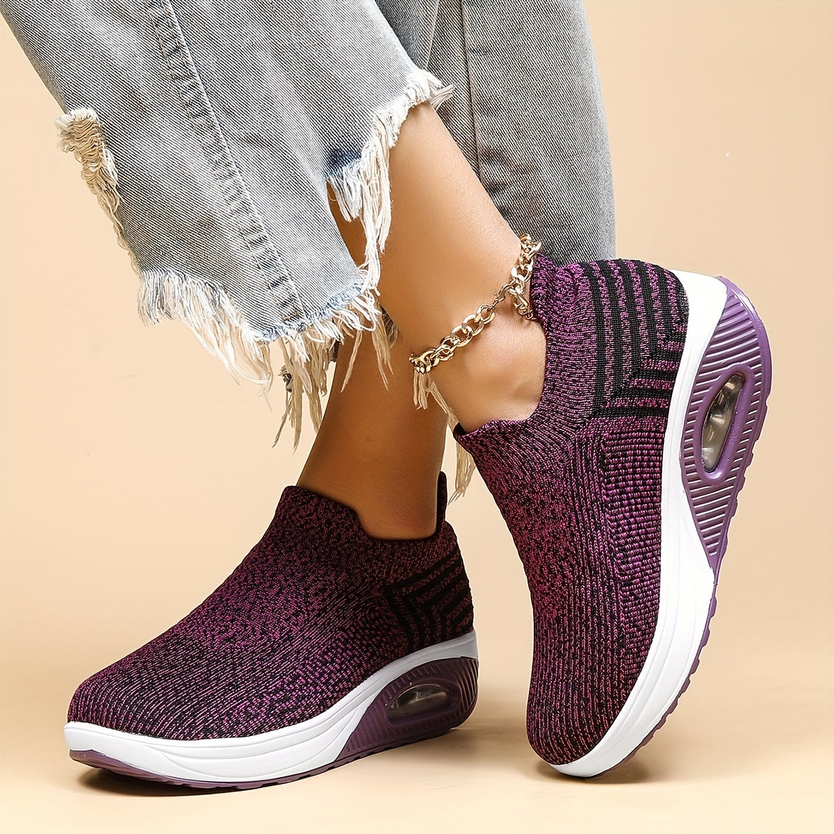 Women's Breathable Knit Slip-On Sneakers with Air Cushion