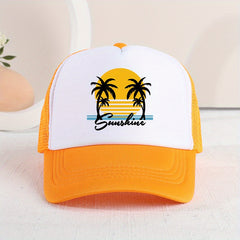 Breathable Mesh Sunset Coconut Tree Baseball Cap for Kids