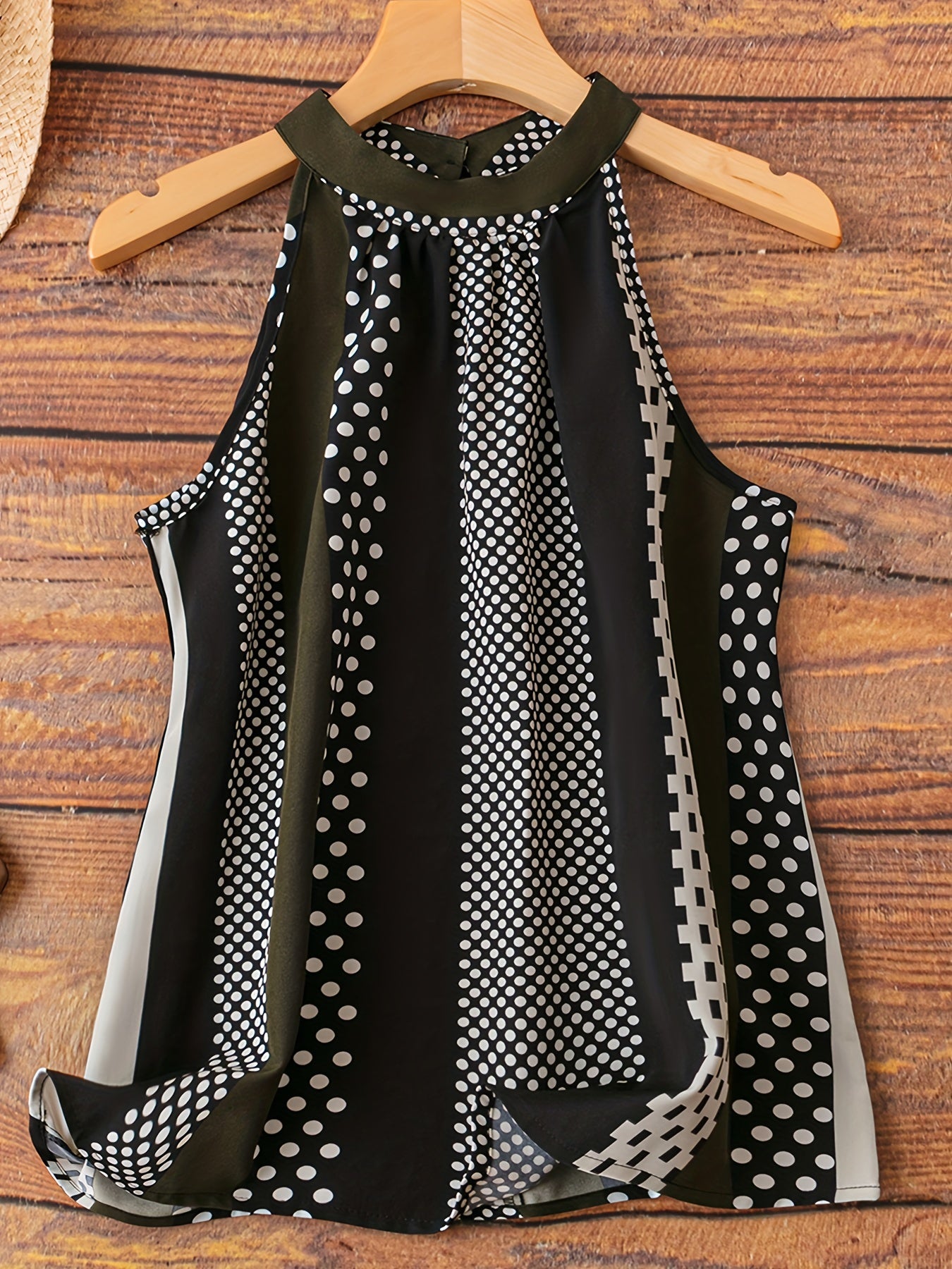 Polka Dot Halter Neck Top Colorblock Casual Summer Women's Clothing