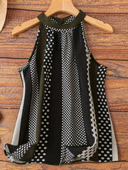 Polka Dot Halter Neck Top Colorblock Casual Summer Women's Clothing