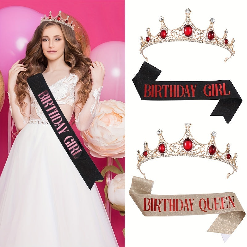Crystal Headband Queen Crown Set Birthday Headdress