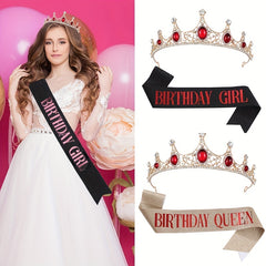 Crystal Headband Queen Crown Set Birthday Headdress