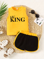 Baby Boys KING Print Tank Top & Block Shorts Set Summer