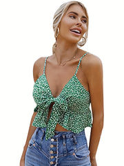 Boho Front Lace Up Tops Casual Ruffle Trim Summer Cami Top