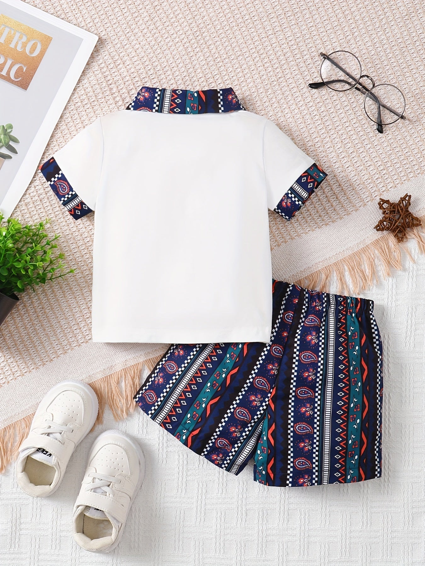 Baby Boys Striped Ethnic Contrast Shirt Shorts Set