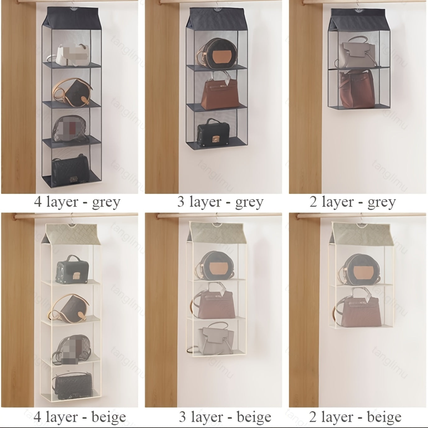 4-Layer Hanging Purse Organizer Closet Wardrobe Space Saving Bag