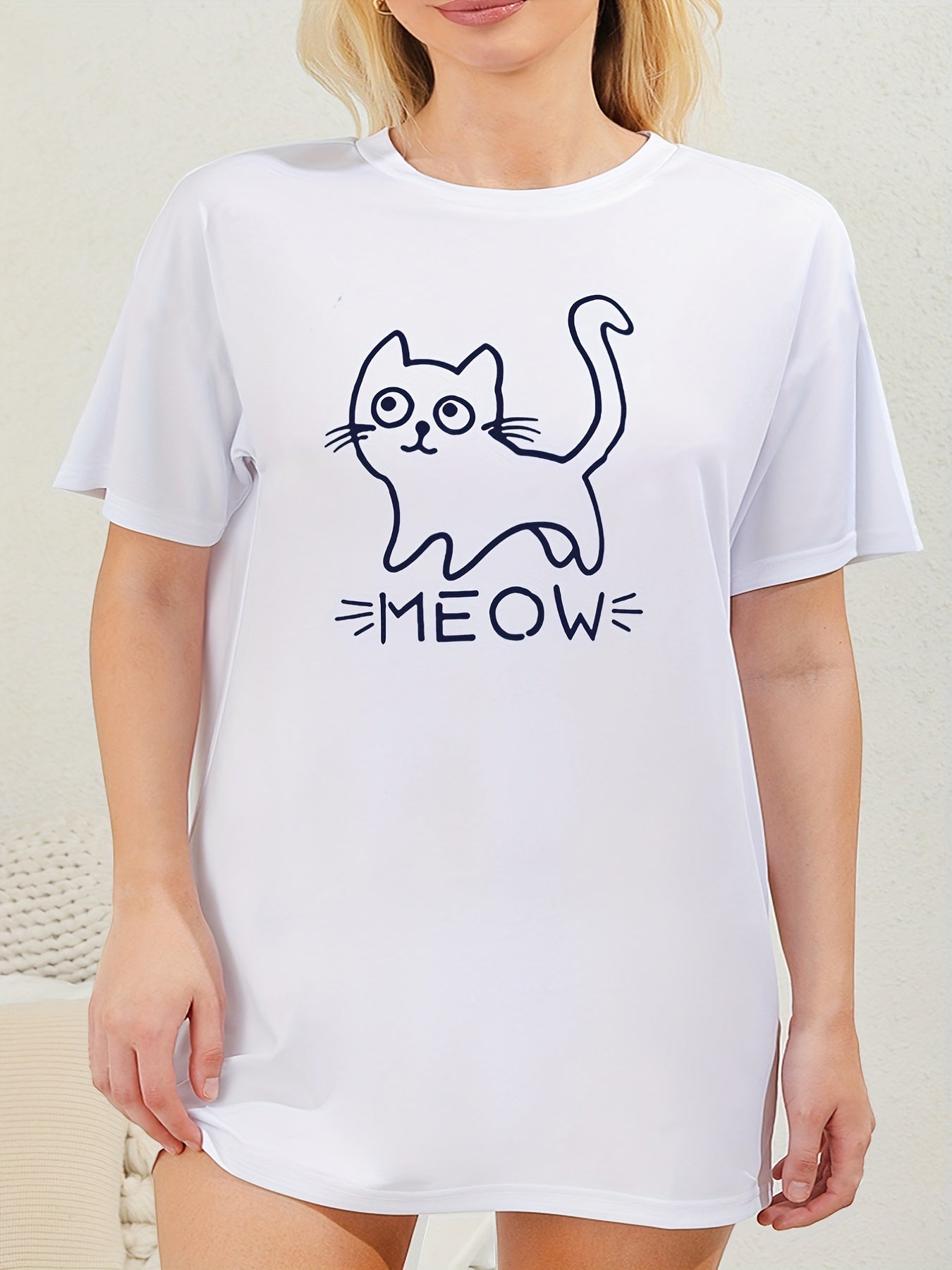 Cat & Letter Print Tee Sleep Dress