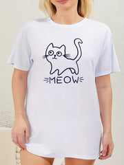 Cat & Letter Print Tee Sleep Dress