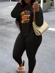 Cartoon Print Long Sleeve Top & Leggings Set