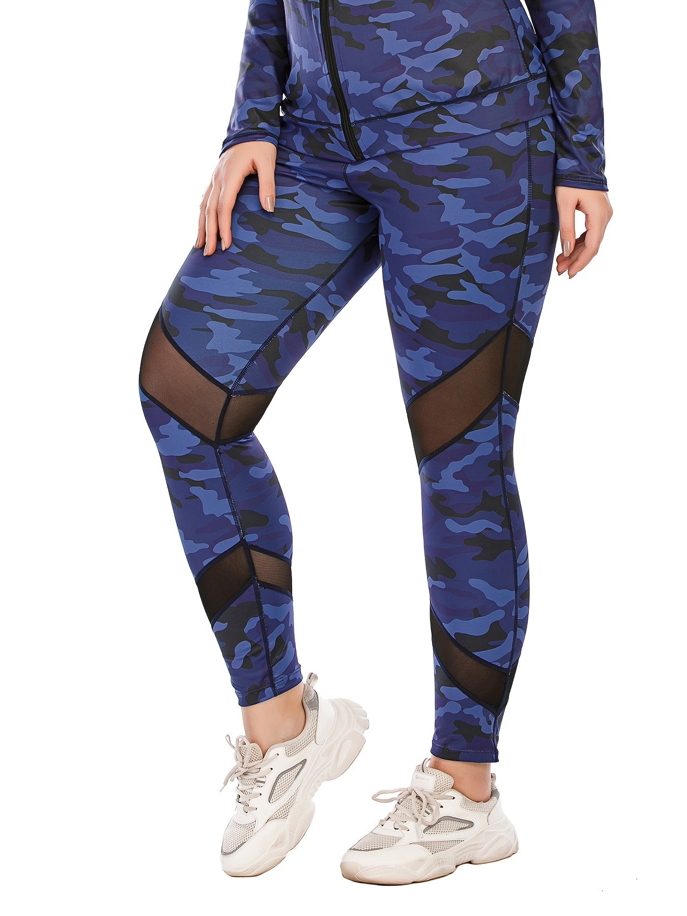 Camo Print Mesh Yoga Leggings Women's Plus Medium Stretch Pants