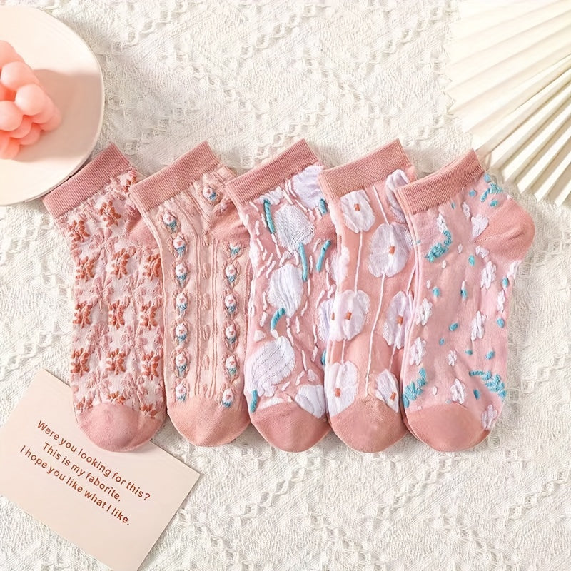 5 Pairs Flower Low Cut Socks Girls Boys Accessories