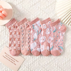 5 Pairs Flower Low Cut Socks Girls Boys Accessories