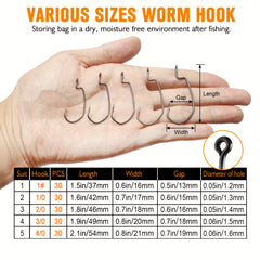 Dovesun EWG 30pcs Fishing Hook Offset Worm Hooks Texas Rig Hooks Bass Hooks