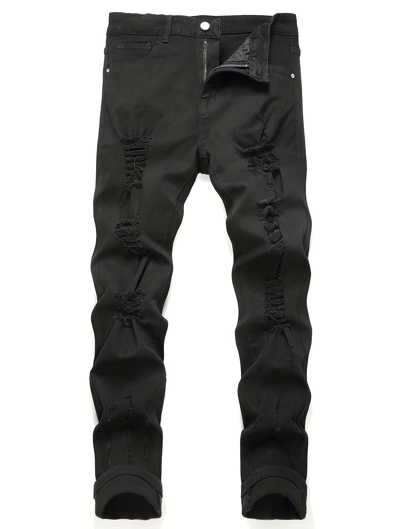 Men's Slim Fit Ripped Jeans Casual Street Style Distressed Denim Pants
