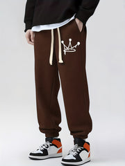 Crown Print Drawstring Sweatpants Loose Fit Casual Joggers