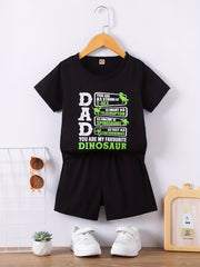 Boys Dino Graphic Print T-shirt & Shorts Set Summer Kids Clothing
