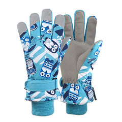 Kids Cartoon Waterproof Winter Gloves for Riding & Skiing, Ages 7-14