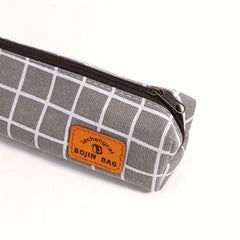 Checkerboard Plaid Canvas Pencil Case Daily Stationery Storage Portable Pen Bag