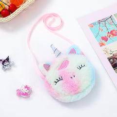 Girls Plush Unicorn Crossbody Bag Coin Purse With Zippers
