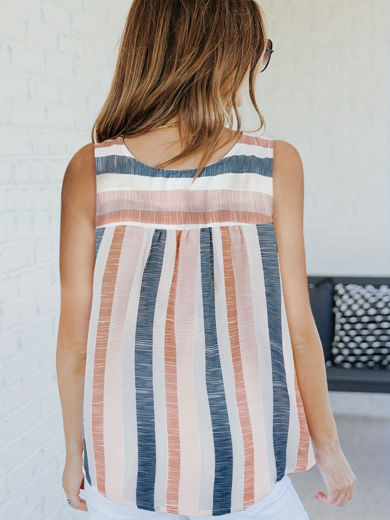Striped Tank Top Drawstring Sleeveless Blouse
