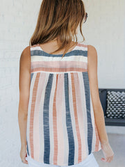 Striped Tank Top Drawstring Sleeveless Blouse