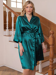 Satin Three Quarter Sleeve Belted Robe