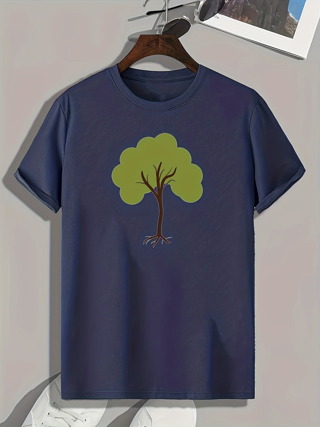 Tree Print Men's Comfy T shirt Active Stretch Breathable Tee Outdoor Summer