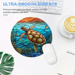 Stained Glass Sea Turtle Round Mouse Pad - Non Slip Rubber Base