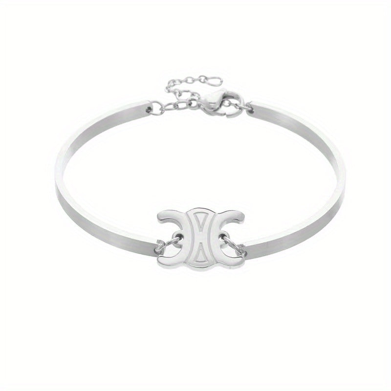 Golden Sliver Arc Bangle Bracelet For Girls