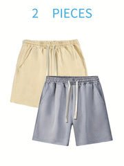 Men's Casual Drawstring Gym Shorts for Running - 2pcs Set