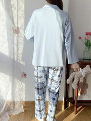 Women's Plaid Loungewear Set Long Sleeve Top & Pants